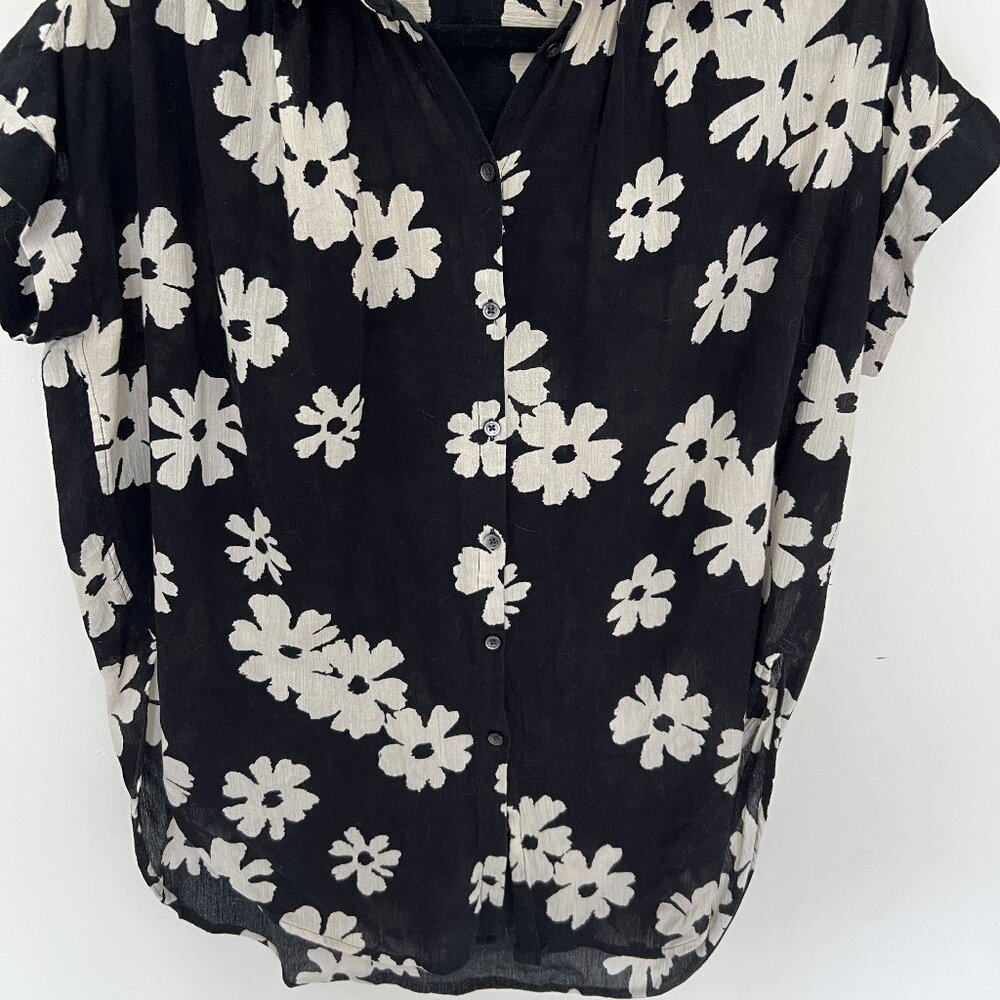 Madewell Black and White Flower Print Women's Loose Fit Blouse